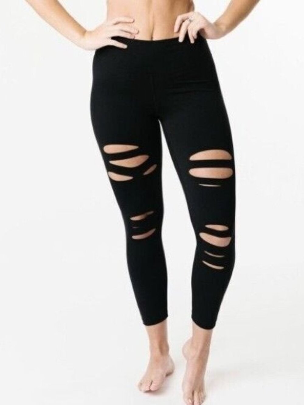 ZYIA BLACK SLASH HI RISE LEGGINGS